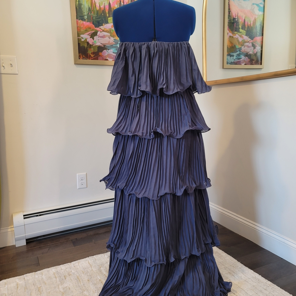 NWT MEXMY Elegant Navy Tiered Ruffled Chiffon Dress Size 16 - Picture 3 of 11